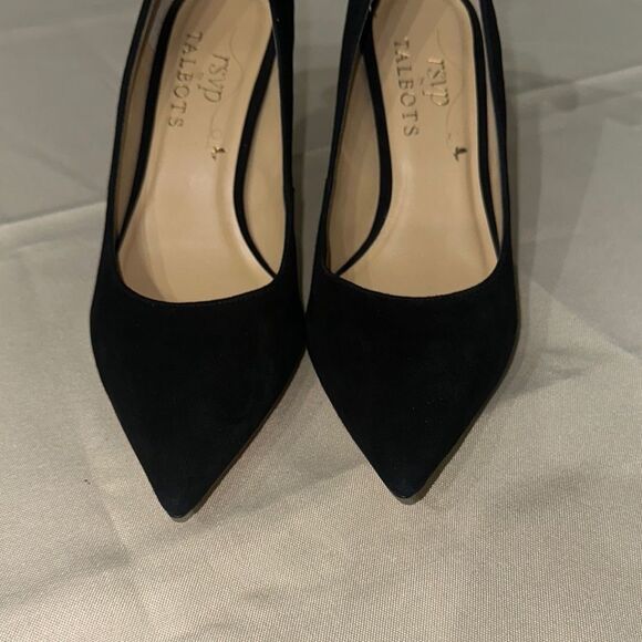Talbots Black Stiletto Heels Classic Suede Pumps w/ Bows Size 8 - Picture 7 of 10